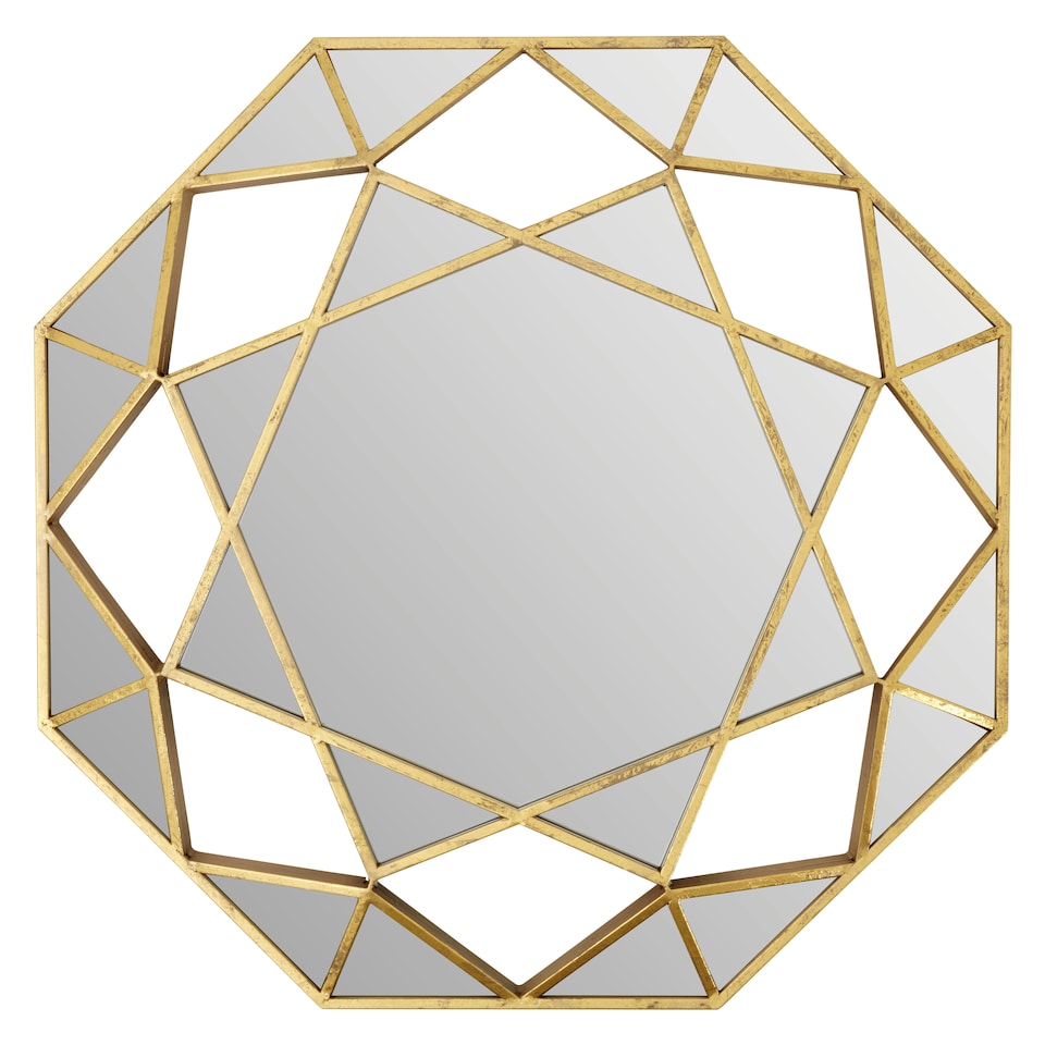 image 1 of Interiors By Premier Gold Octagonal Wall Mirror, Decorative Polygonal Design Statement Mirror, Modern Lattice Metal Frame Mirror Gold