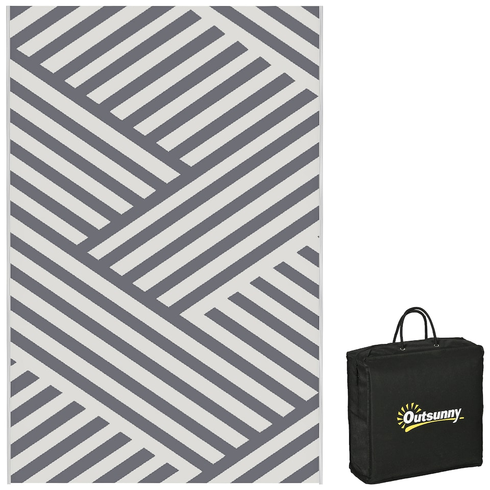 image 1 of Outsunny Reversible Waterproof Outdoor Rug W/ Carry Bag, 182 x 274cm, Grey