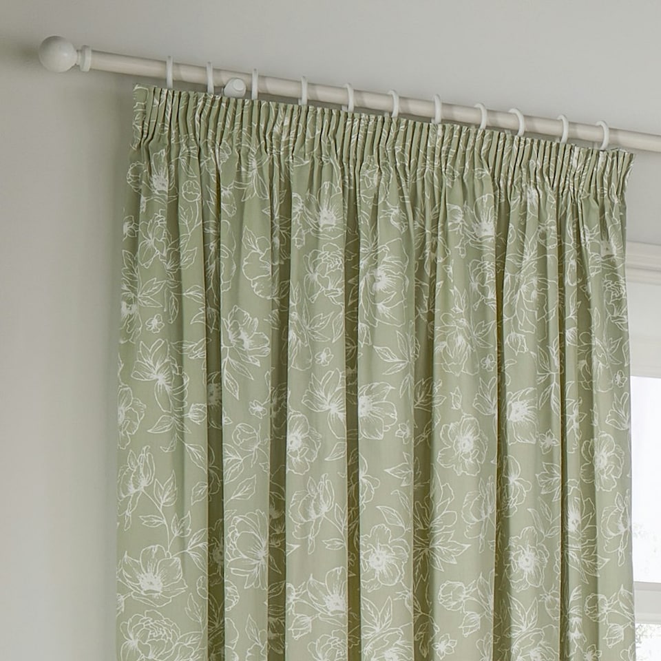 image 1 of Wylder Bella Floral Sage Pencil Pleat Curtains 168 x 183cm Green | Sage Green