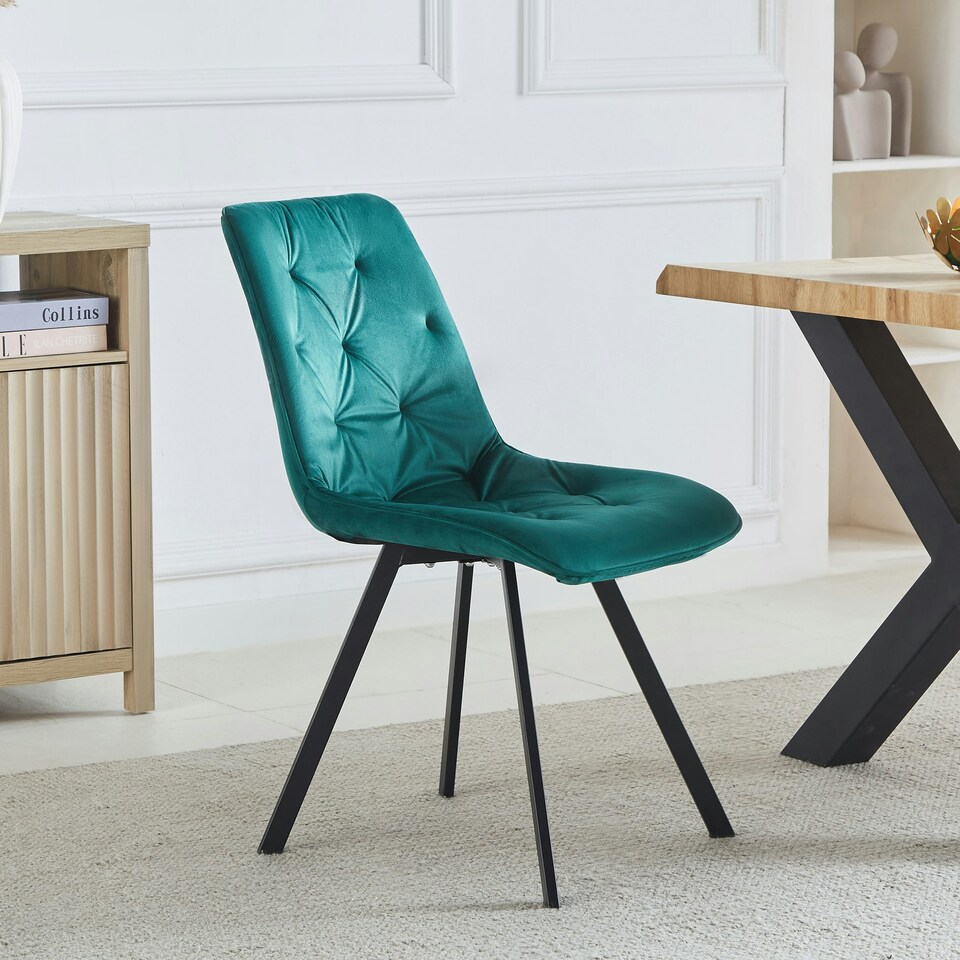 image 1 of Set of 2 Caprile Fabric Dining Chairs - Green