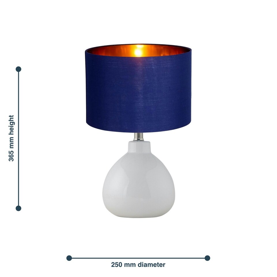 image 1 of First Choice Lighting Set of 2 Tuscan White Ceramic Lamps with Navy Blue & Gold Shade White | Blue