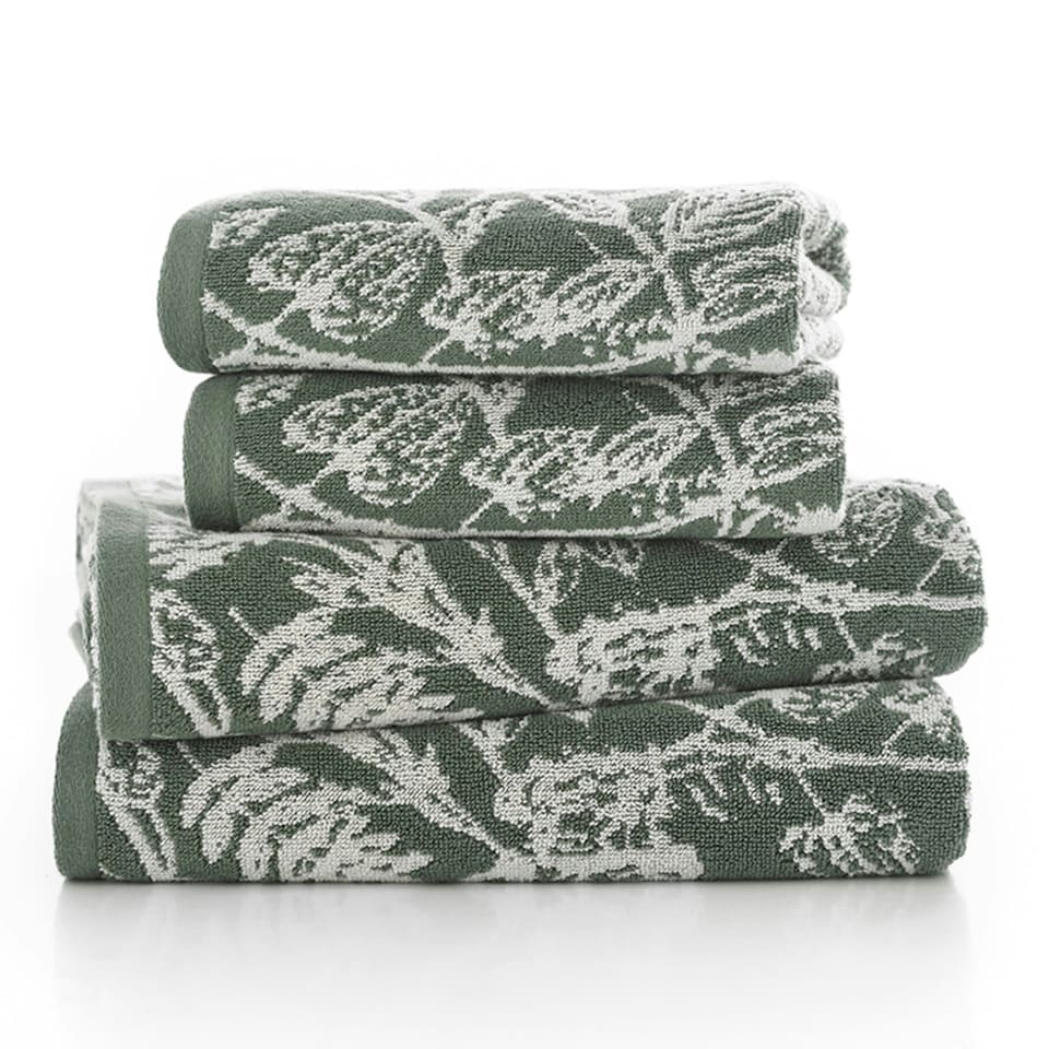 image 1 of Secret Garden Yarn Dyed Jacquard 100% Cotton Towels 550gsm Green | Sage | Hand towel
