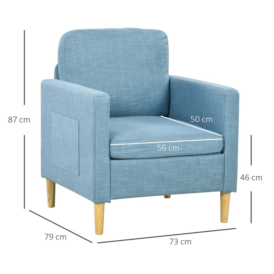 image 1 of HOMCOM Modern Armchair Upholstered Accent Chair for Bedroom Home Office Blue