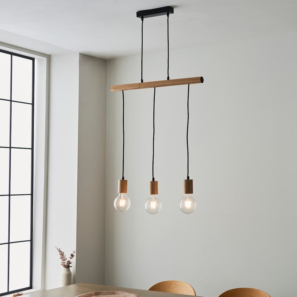 image 1 of Sven Bar Pendant Ceiling Lamp, Matt Black, Natural Wood
