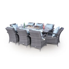 Arizona Fire Pit 8 Seater Rectangle Rattan Dining Set | Grey | Grey