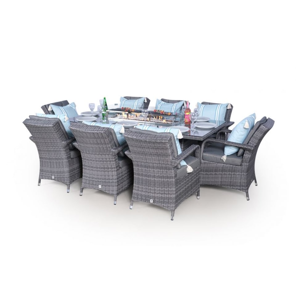 image 1 of Arizona Fire Pit 8 Seater Rectangle Rattan Dining Set | Grey | Grey