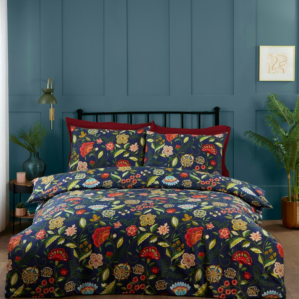 image 1 of Portfolio Home Marla Floral Soft Easy Care Bed Linen Bedding Duvet Cover Quilt Set With Pillow Case Blue | Single