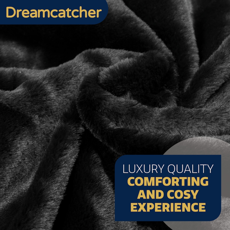image 1 of Dreamcatcher Black Faux Fur Blanket Throw 160x130cm | Black | Black | One Size | 1