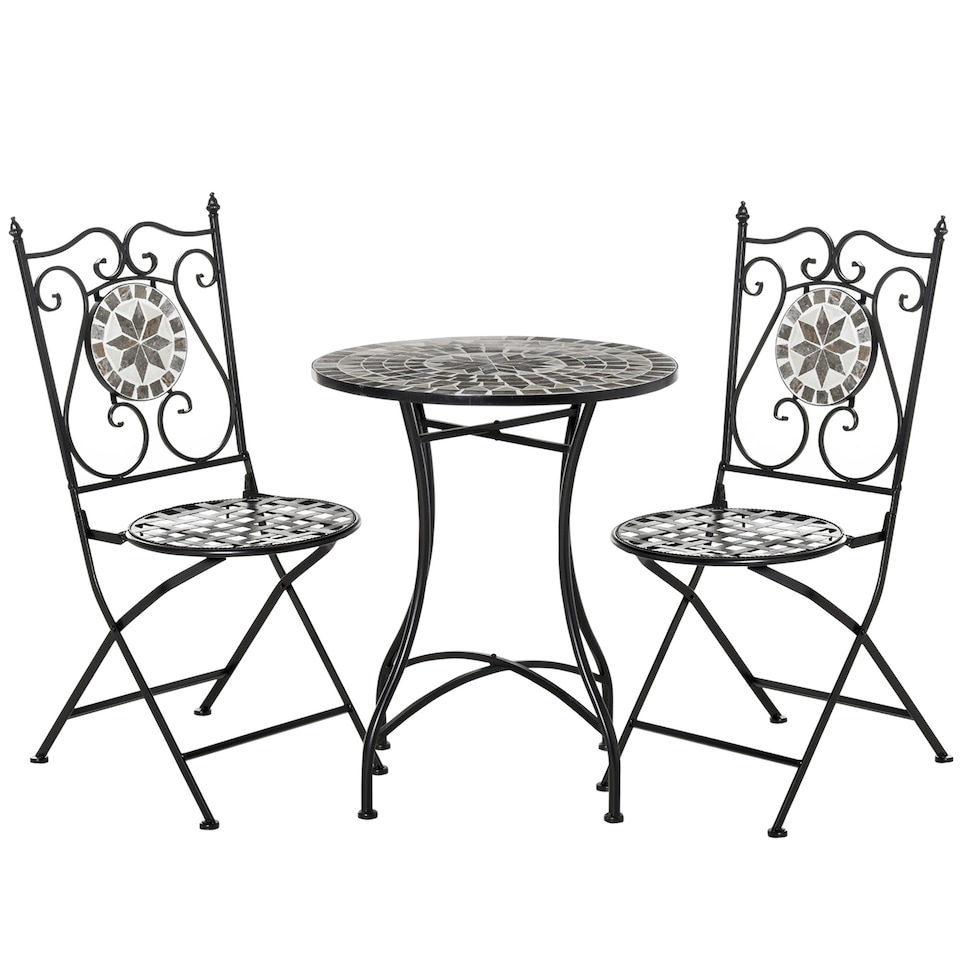 image 1 of Outsunny 3 Pcs Mosaic Tile Garden Bistro Set Outdoor w/ Table 2 Chairs
