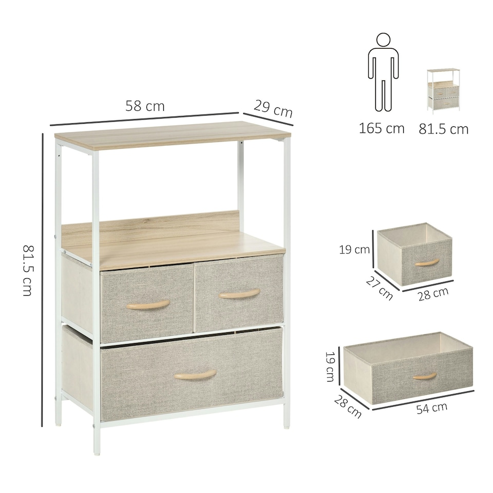 image 1 of HOMCOM 3 Drawer Storage Chest Unit Home w/ Shelves Home