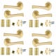 image 1 of Golden Grace 4 Pairs Wave Design Door Handles Latch on Round Rose in Electro Brass Finish with 2.5" Tubular Latch and 3" Standard Butt Hinges - 52mm Diameter Gold
