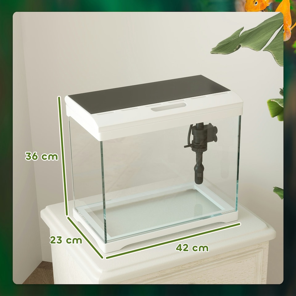 image 1 of PawHut 27L Glass Fish Tank with Filter System, LED Light, Water Pump, White