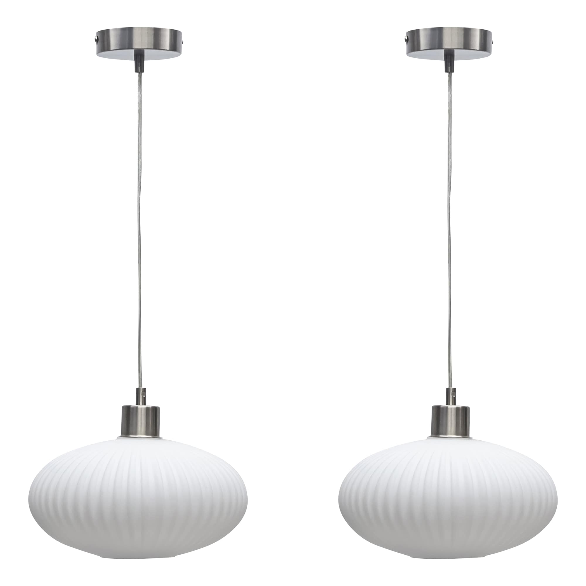 First Choice Lighting Set of 2 Satin Nickel & White Glass Kitchen Dining Ceiling Lights