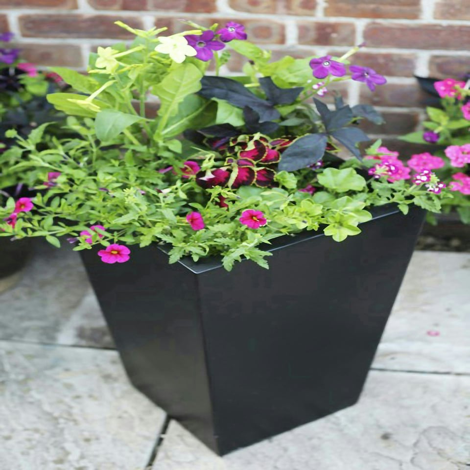 image 1 of Primrose Tall Flared Square Fibreglass Garden Planter Matt Black 120cm x 43cm