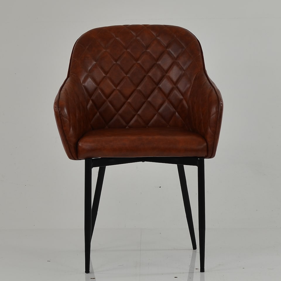 image 1 of Lakeland Furniture Opus Carver Vintage Brown Faux Leather Black Leg Dining Chair