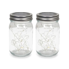 ValueLights 2 Pack of Solar Powered Jars with Fairy Lights | Clear