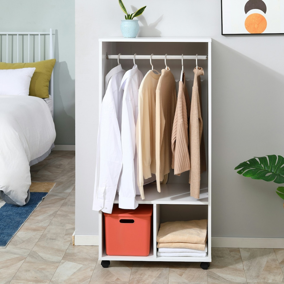 image 1 of HOMCOM Open Wardrobe Clothes Rail Bedroom Clothes Storage Rod Shelves White