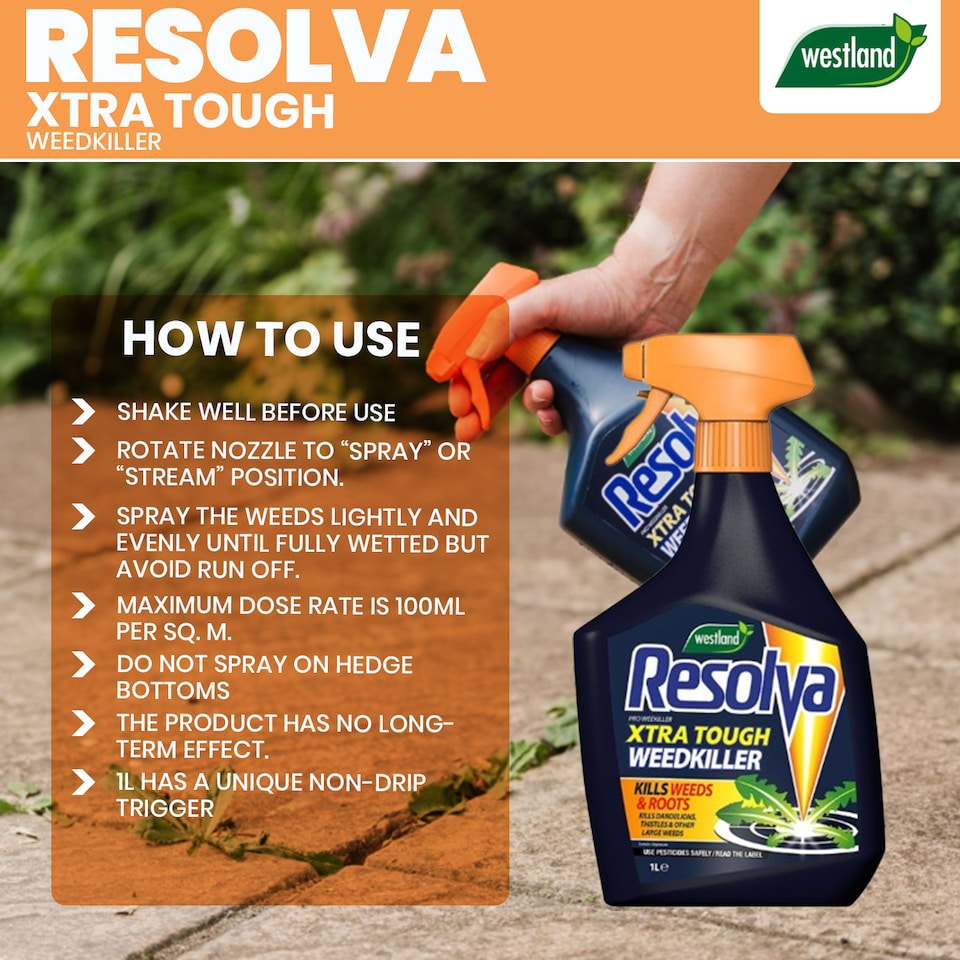 image 1 of Resolva Pro Xtra Tough Weed Killer 1L Ready to Use Fast-Acting Herbicide for Weeds Brambles & Tough Vegetation Visible Results in Hours | Yellow