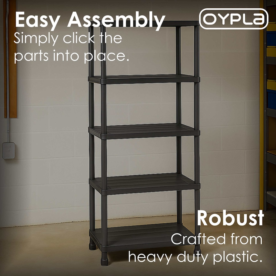 image 1 of 5 Tier Black Plastic Heavy Duty Shelving Racking Storage Unit