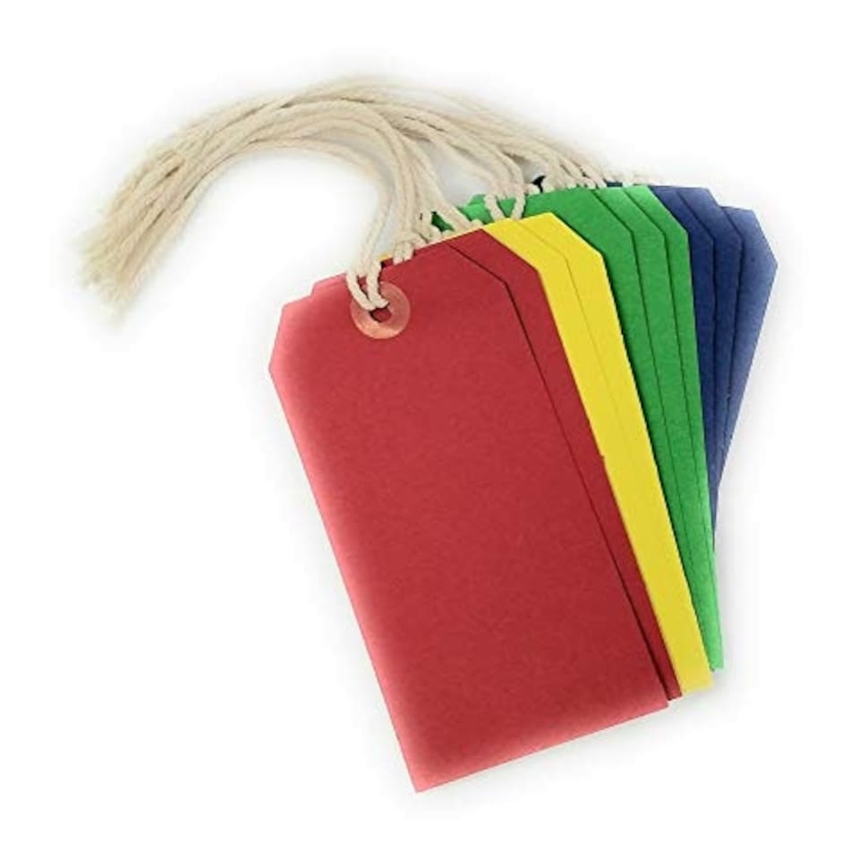 image 1 of assorted colours coloured tie-on luggage labels 60x120 mm strung tags - pack of 10