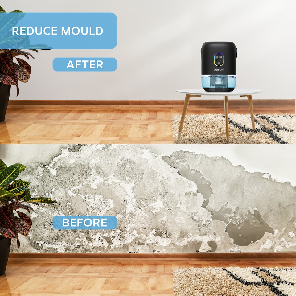 image 1 of MONHOUSE Premium Dehumidifer - 1L - Ultra Quiet Electric Moisture Absorber -  Touch Screen, Auto Shut Off, Humidity & Temperature Indicator | Black | 1