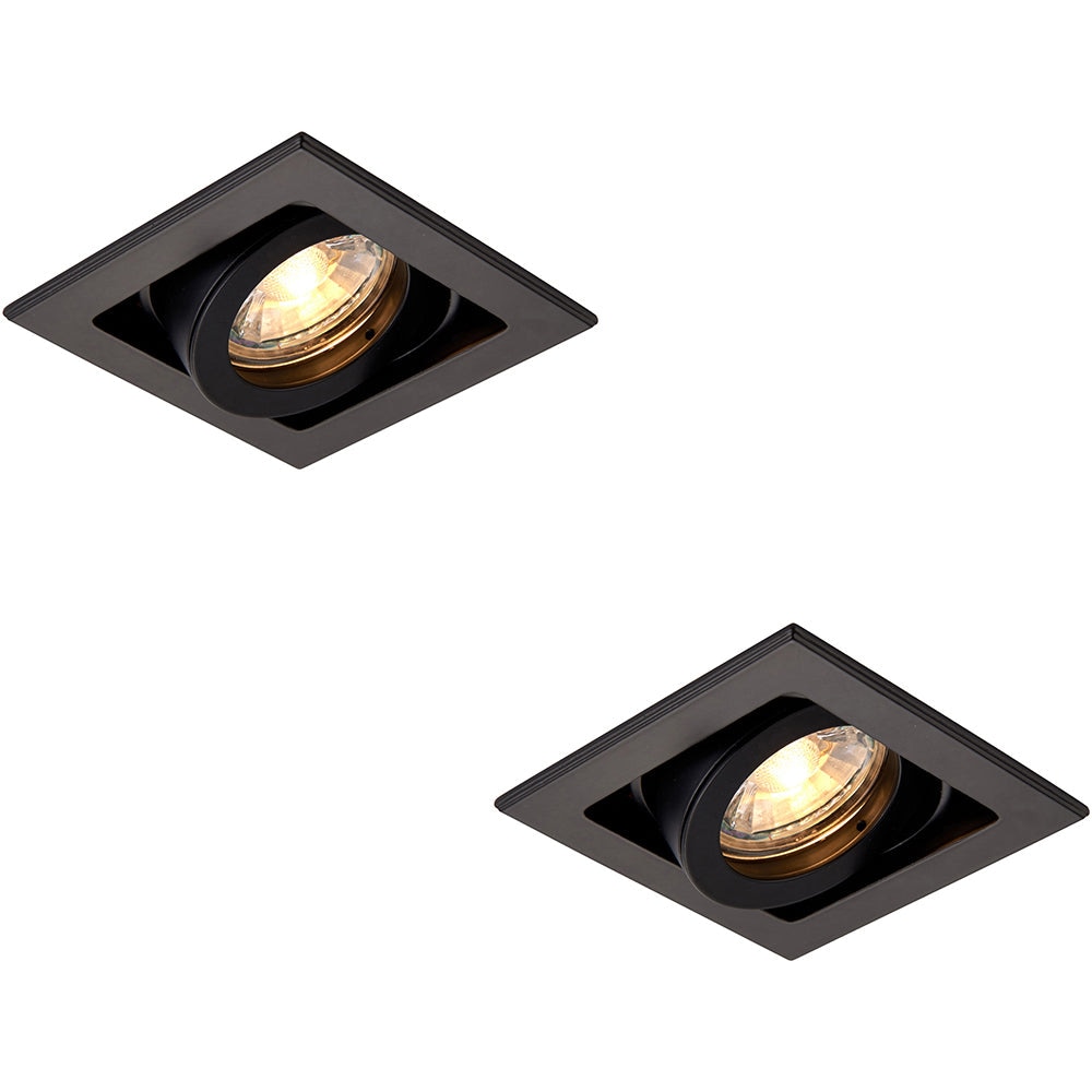 Loops 2 PACK Single Recessed Boxed Downlight - 50W GU10 Reflector - Matt Black