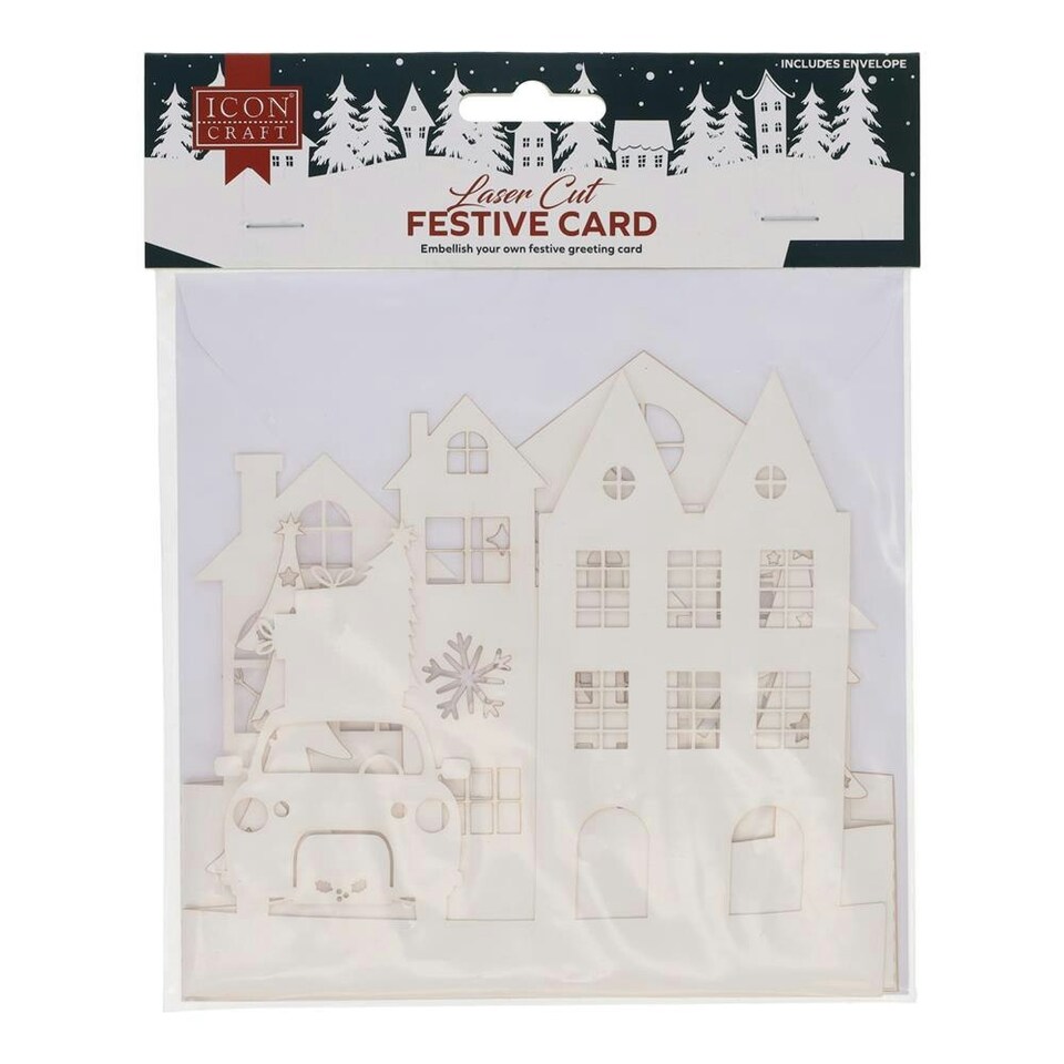 image 1 of Colour Your Own Laser Cut Christmas Scene Festive Greeting Card by Icon Craft