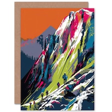 Hikers on Helvellyn Mountain Ridge Landscape Travel Birthday Card