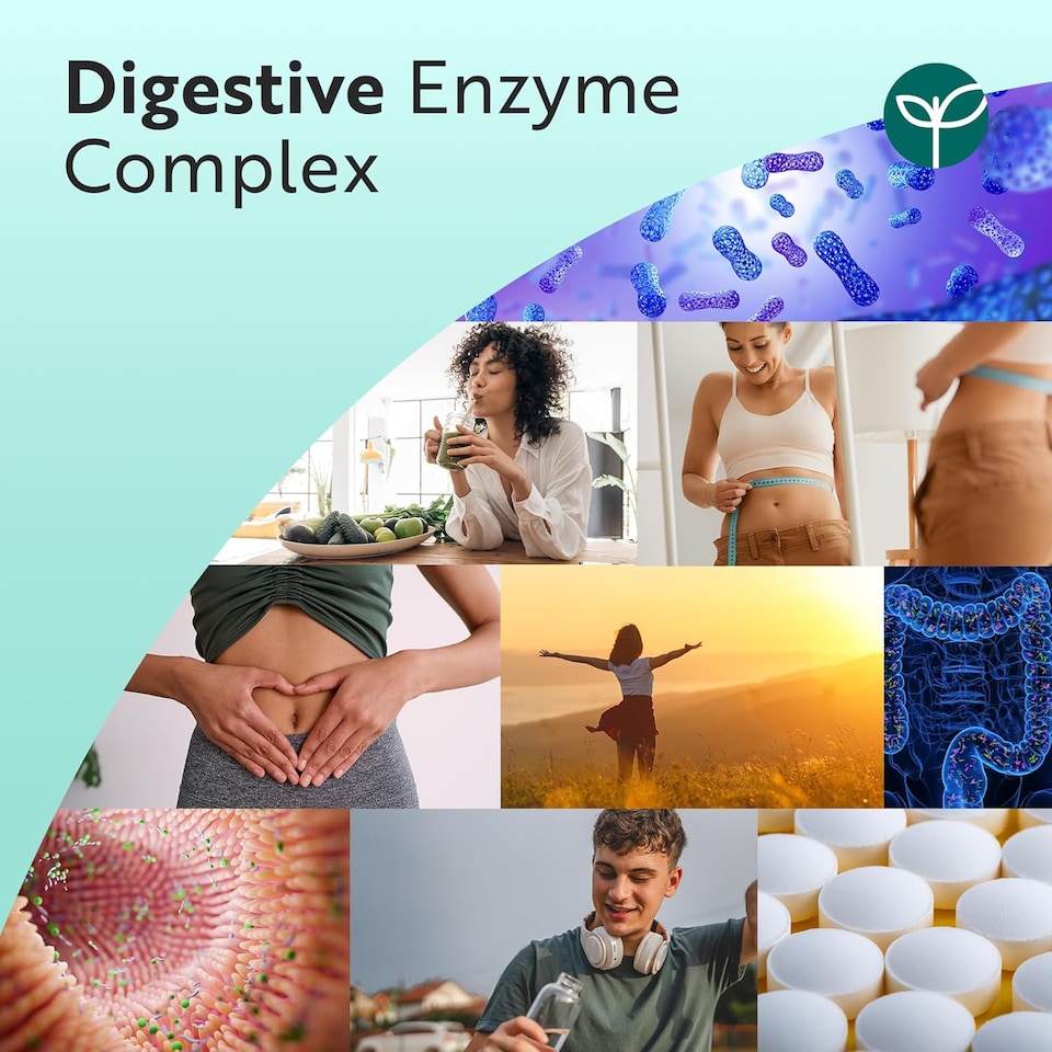 image 1 of Nutravita Digestive Enzyme Supplements Complex with Amylase, Lactase, Lipase, Bromelain, Ginger & Peppermint - 3 Months Supply -  90 Vegan Tablets