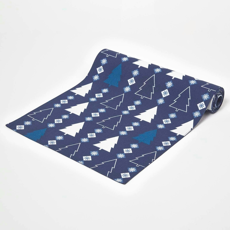image 1 of Homescapes Blue Winterland Christmas Table Runner - 35 x 250 cm | Blue | One Size | 1