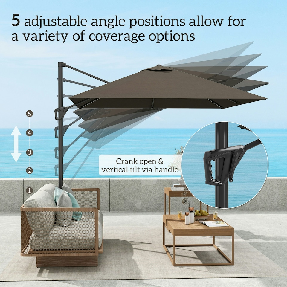 image 1 of Outsunny Patio Offset Parasol Umbrella Cantilever Sun Shade Canopy Brown