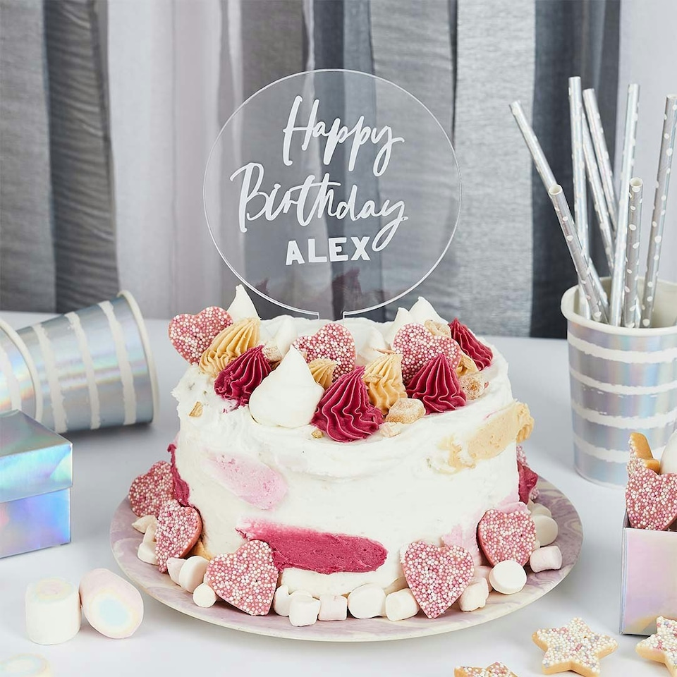 image 1 of Silver Customisable Acrylic Cake Topper