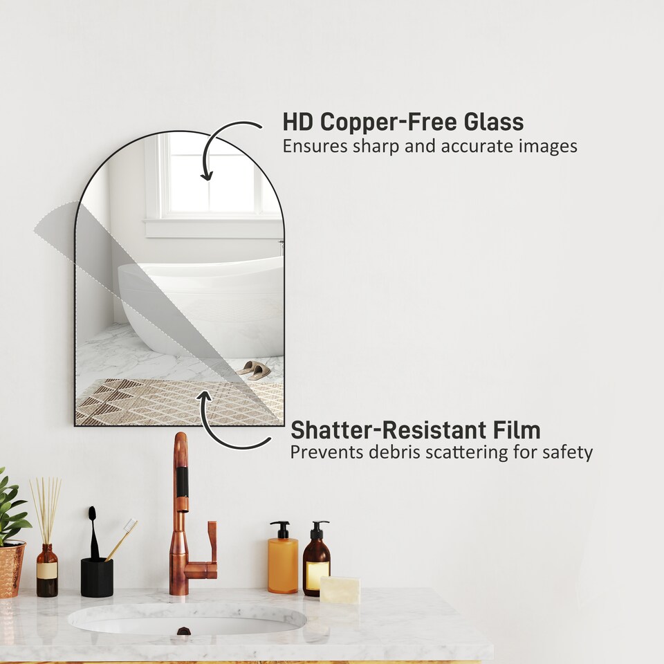 image 1 of HOMCOM Arch Bathroom Mirror, Wall Mirror with Steel Frame, 50 x 70cm, Black
