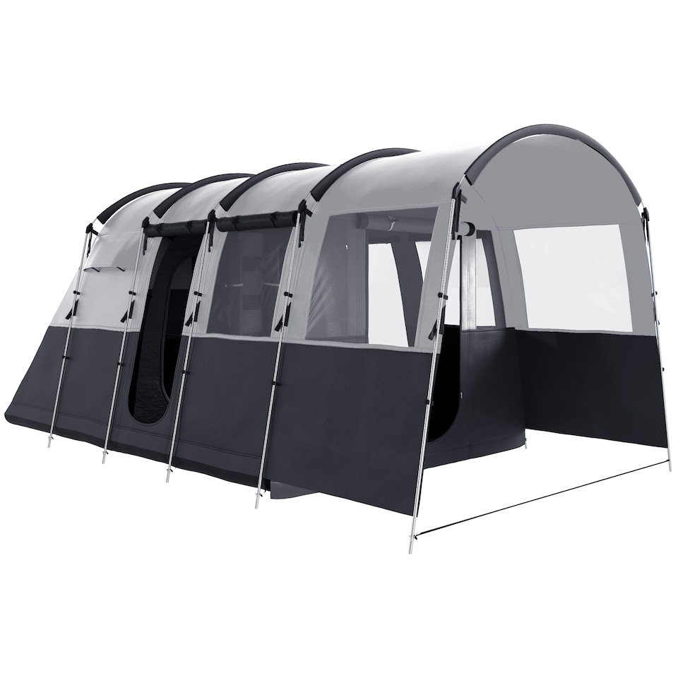 image 1 of Outsunny 8-Person Camping Tent Tunnel Design with 4 Large Windows Dark Grey
