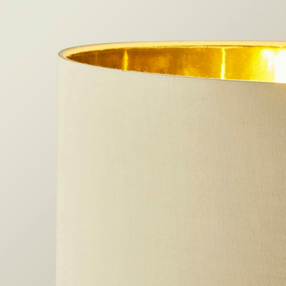 image 1 of ValueLights Christina Beige with Metallic Gold Drum Shade Gold Palm Leaf Floor Lamp Gold