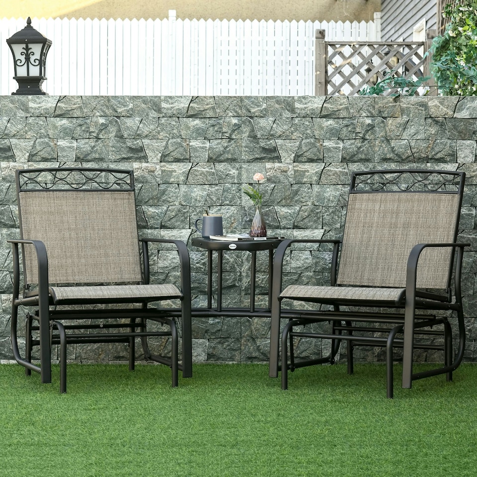 image 1 of Outsunny 2-Person Outdoor Glider Rocker Chair with Center Table