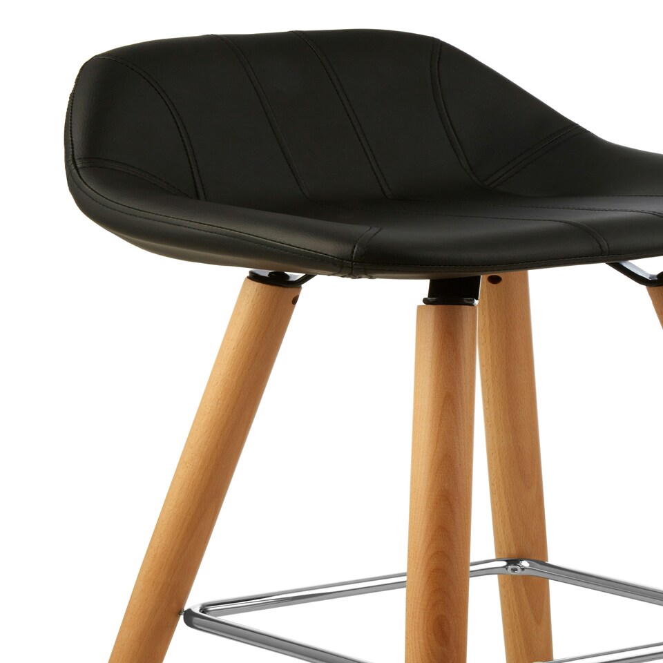 image 1 of Interiors by Premier Black Faux Leather Bar Stool, Comfortable Seating Bar Stool with Back, Easy to Clean Kitchen Bar Stool