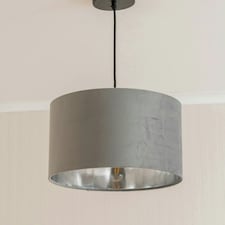 ValueLights Reni Medium Grey Velvet Chrome Inner Lamp Shade & Bulb Grey