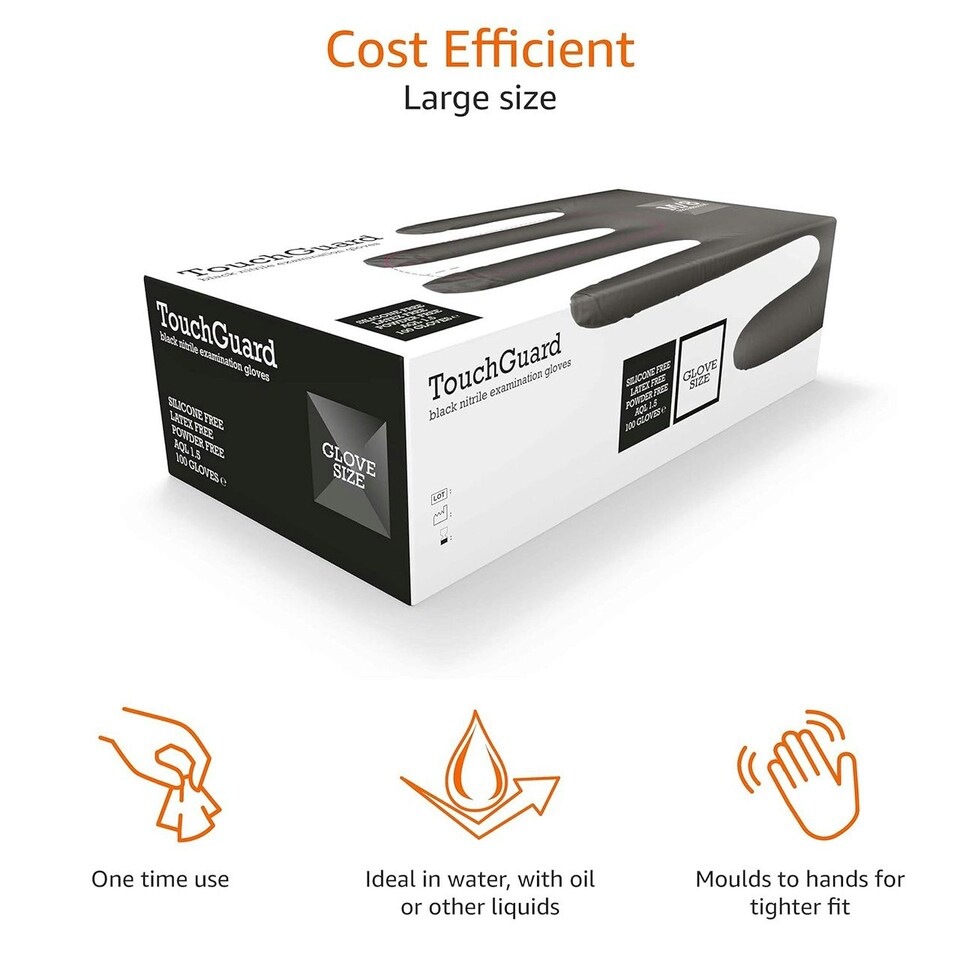 image 1 of Touchguard Black Nitrile Gloves - Box of 100x Black | Large