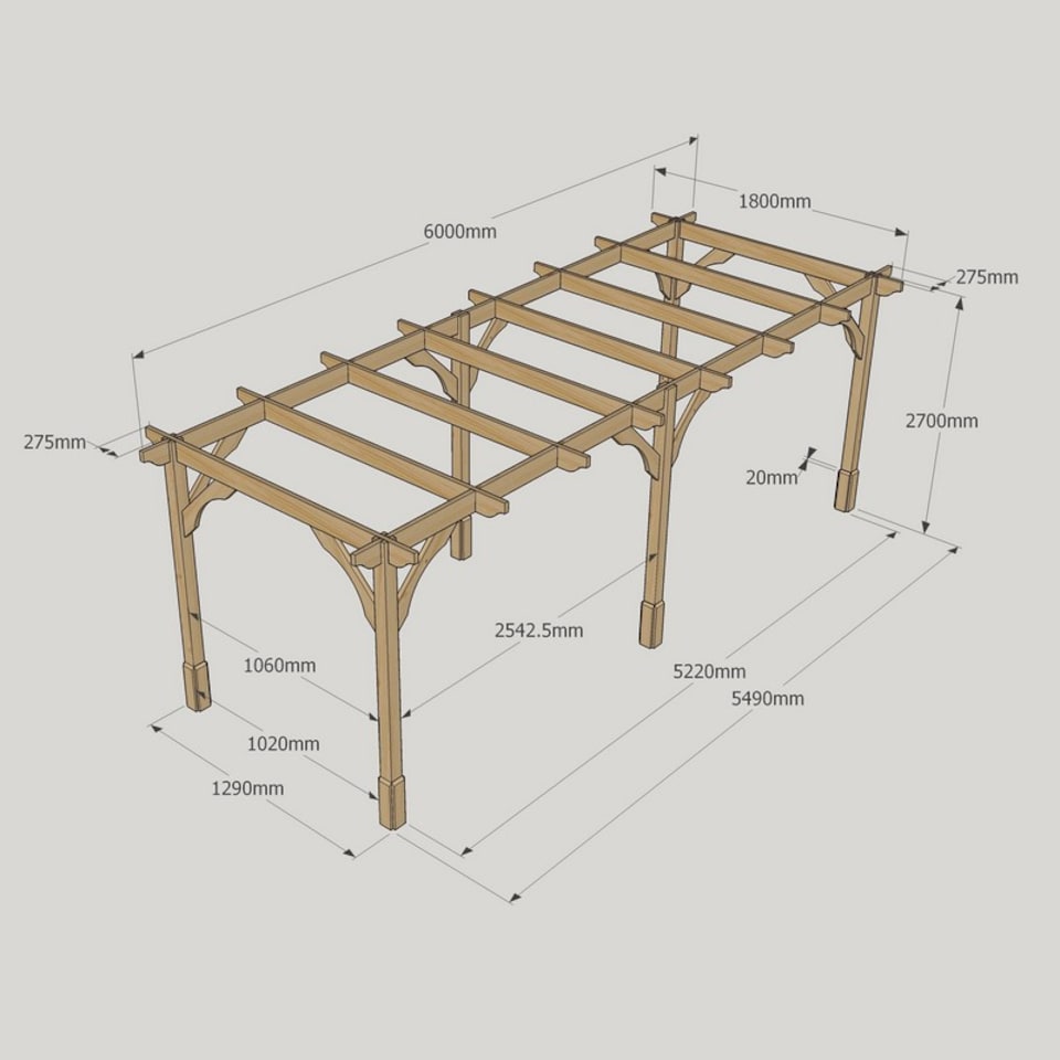 image 1 of Premium Pergola 6 Posts - Wood - L180 x W600 x H270 cm - Rustic Brown