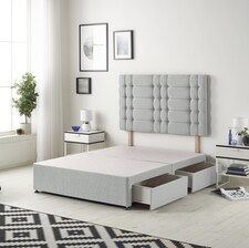 Astoria Divan Bed Base with 2 Drawers & 30 Inch Diamante Headboard in Linen Fabric | Grey | Sage | King