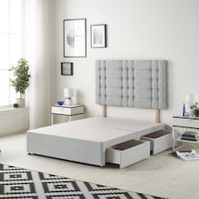 Astoria Divan Bed Base with 2 Drawers & 30 Inch Diamante Headboard in Linen Fabric | Grey | Sage | King