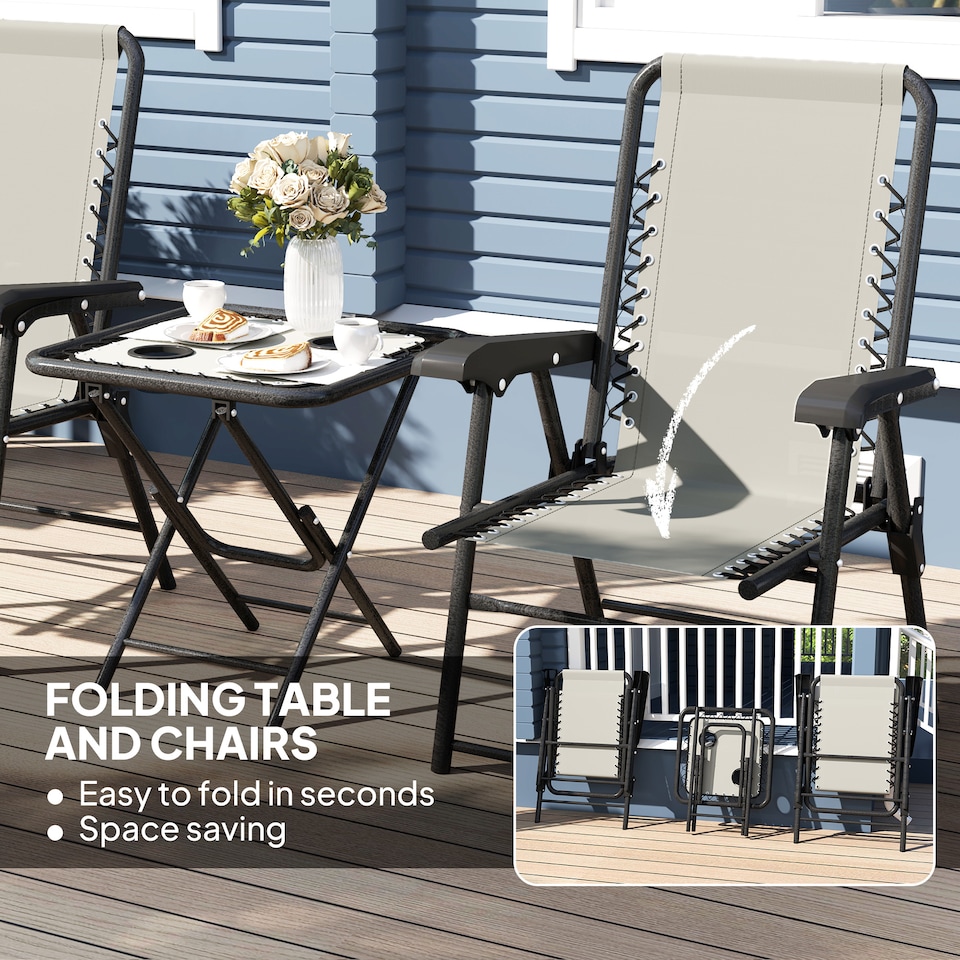 image 1 of Outsunny 3 Pieces Garden Bistro Set, Folding Table and Chairs Set, Metal Garden Furniture Set with Cup Holders for Outdoor, Patio, Balcony, Dark Grey | Grey
