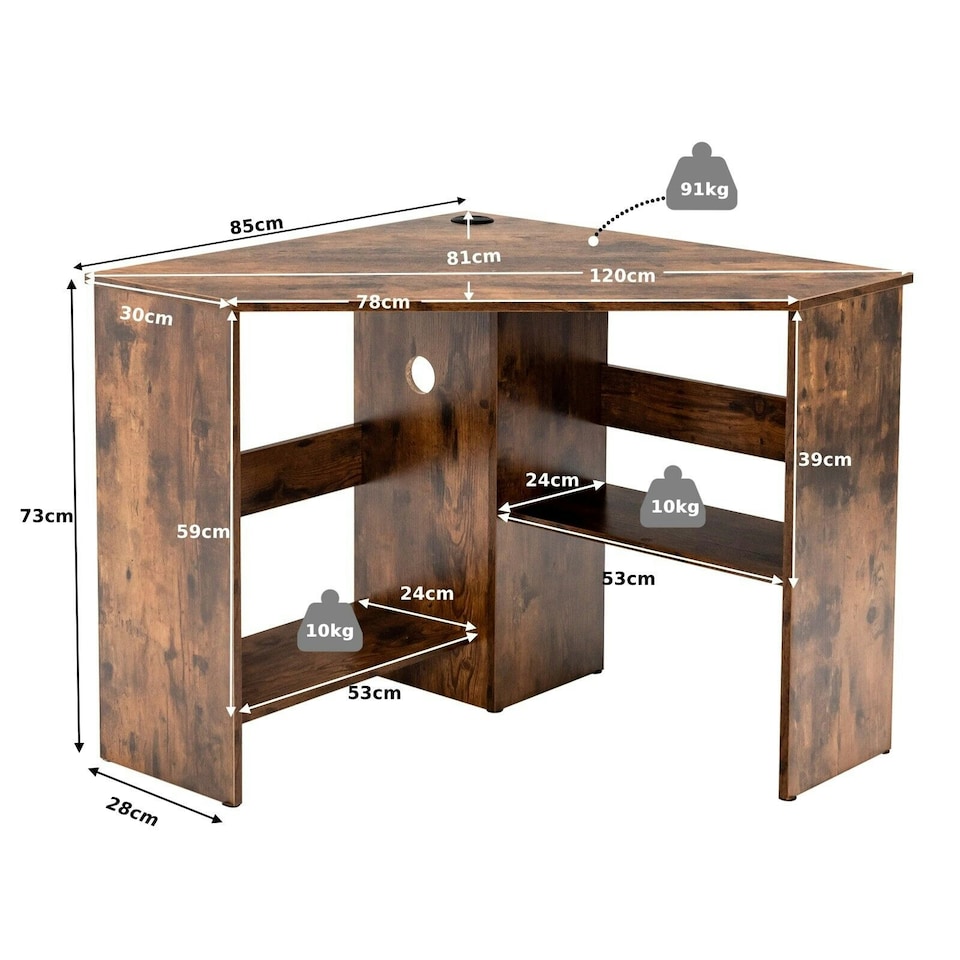 image 1 of COSTWAY Corner Desk Computer Table Workstation w/ Shelves Brown Brown