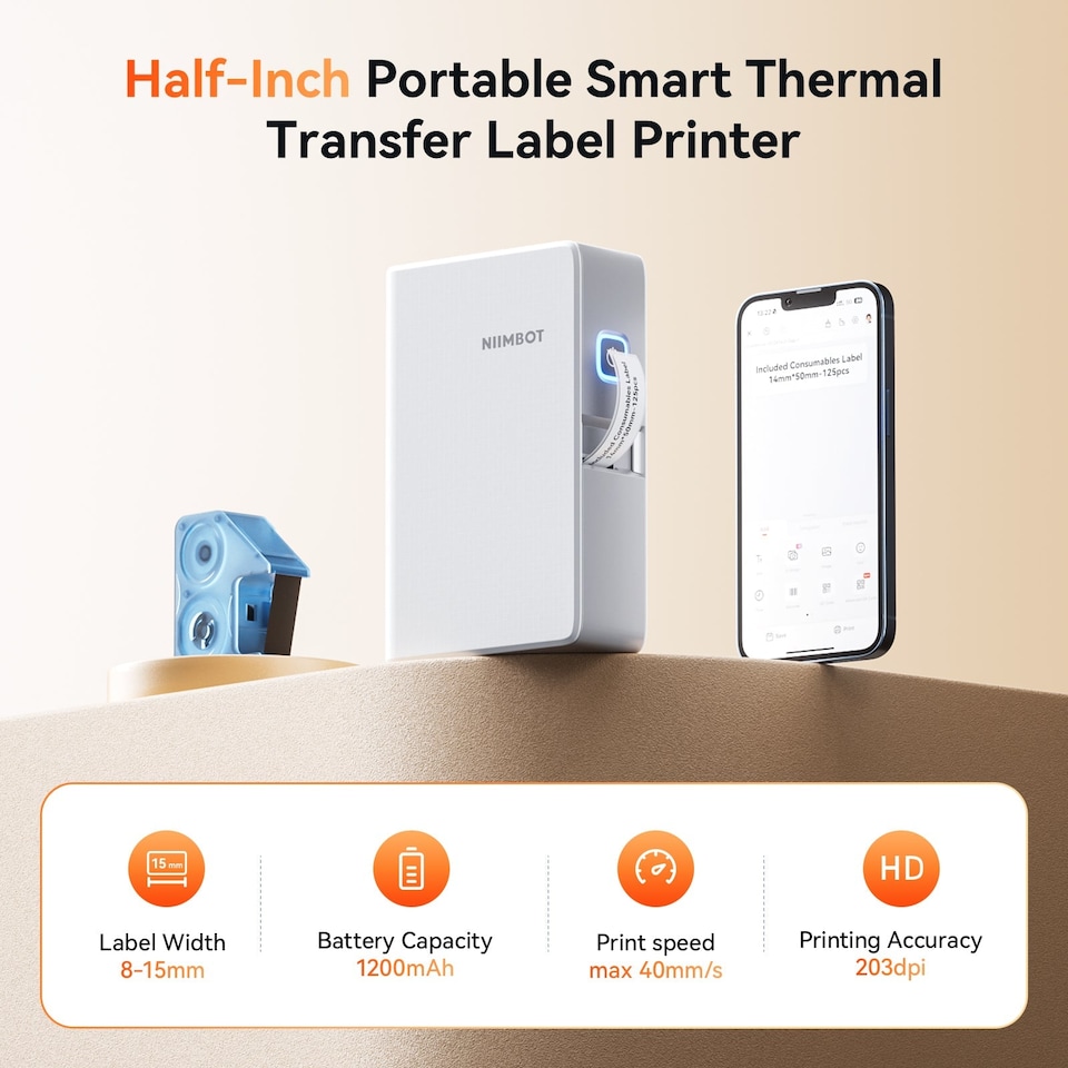 image 1 of NIIMBOT N1 Bluetooth Thermal Transfer Label Printer with Label Roll White