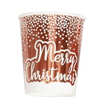 Foil Rose Gold & White Dots Merry Christmas Paper Cups 270ml - Pack of 8