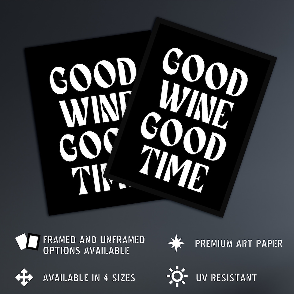 image 1 of Good Wine Good Time Black White Fun Cheeky Wall Art Print 12x16 In