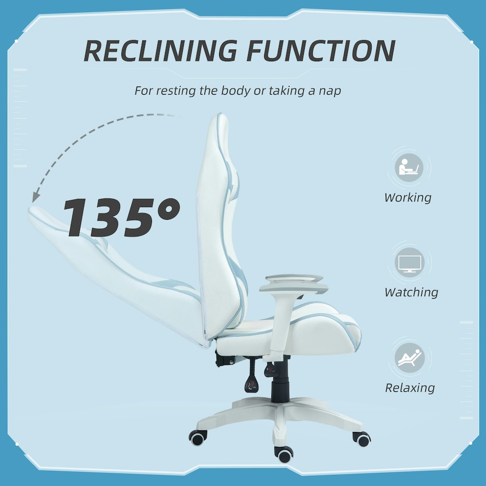 image 1 of HOMCOM Gaming Chair for Adults Faux Leather w/ 3D Armrests