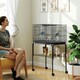 image 2 of PawHut Bird Cage with Divider, 4 Wooden Perches, Slide Out Tray, Black