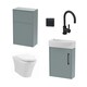 image 1 of Power Cloakroom Bundle - Right Wall Hung Vanity Unit, Concealed Cistern WC Unit, Toilet & Tap, 440mm - Grey/Black - Balterley Brown
